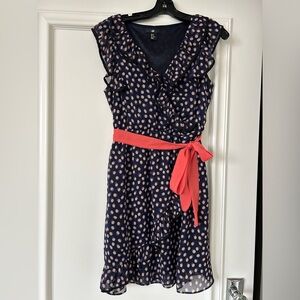H&M Polka Dot Ruffle Dress with Coral ( Orange) Belt